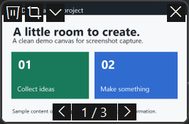 Actual MacShot floating thumbnail, with crop, recycle, dismiss and batch navigation controls